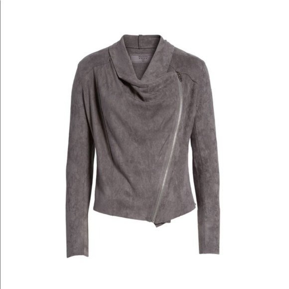 BlankNYC Asymmetrical Zip Drape Front Faux Suede Jacket NWT Small Silver Grey - Picture 1 of 7